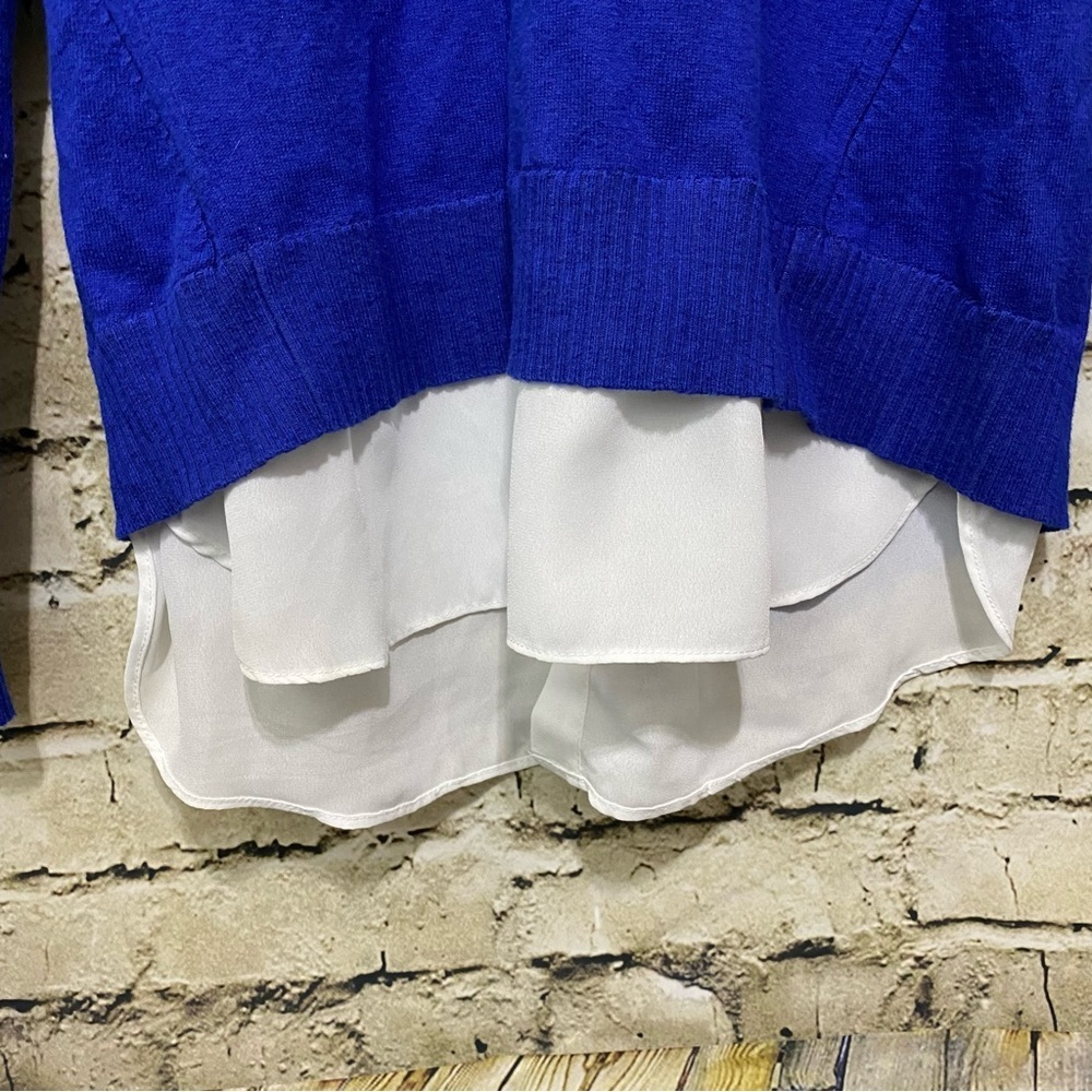 Tyler Boe Blue Shirttail Open Back Cotton Cashmere Sweater - Picture 2 of 5